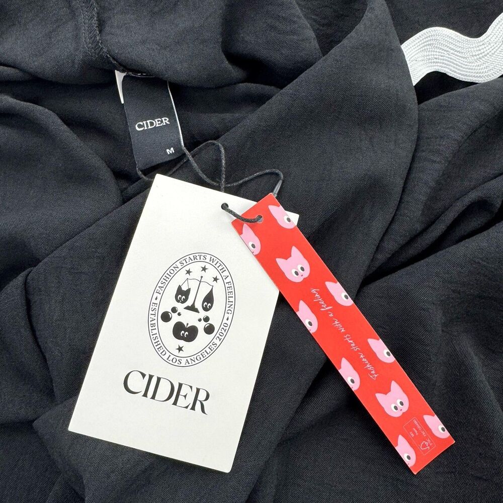 CIDER NWT Black Tiered Maxi Skirt M White Ric Rac Trim Drawstring Boho - Picture 3 of 8